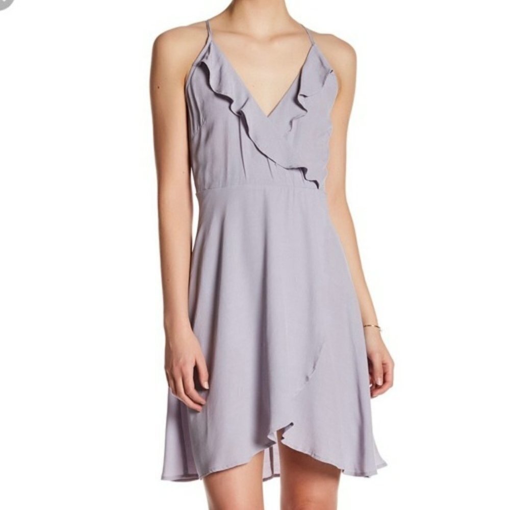 𝅺astr Faux Wrap Ruffle Surplice Halter Sundress Lilac Lavender Purple XSmall